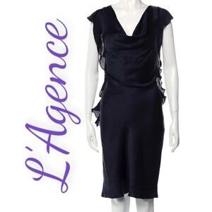 L’AGENCE Silk Knee Length Ruffle Cowl Neck Dress, Size 6
